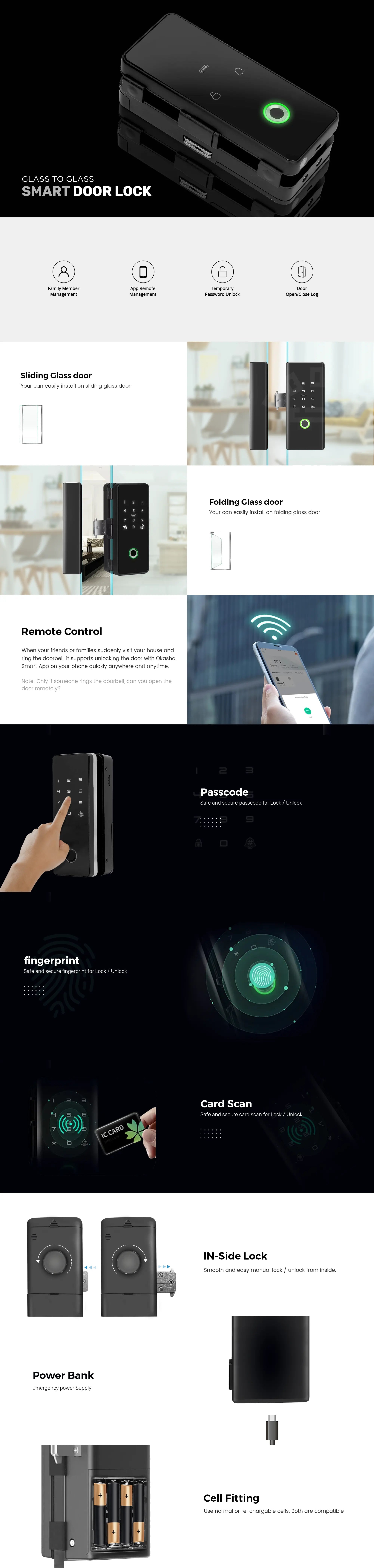 Smart Glass Door Lock (Glass to Glass Frame)